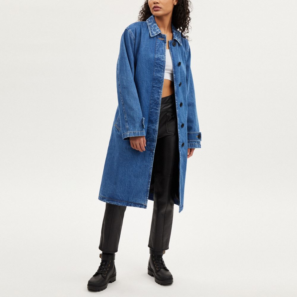 COACH®,DENIM TRENCH,Medium Wash,Scale View