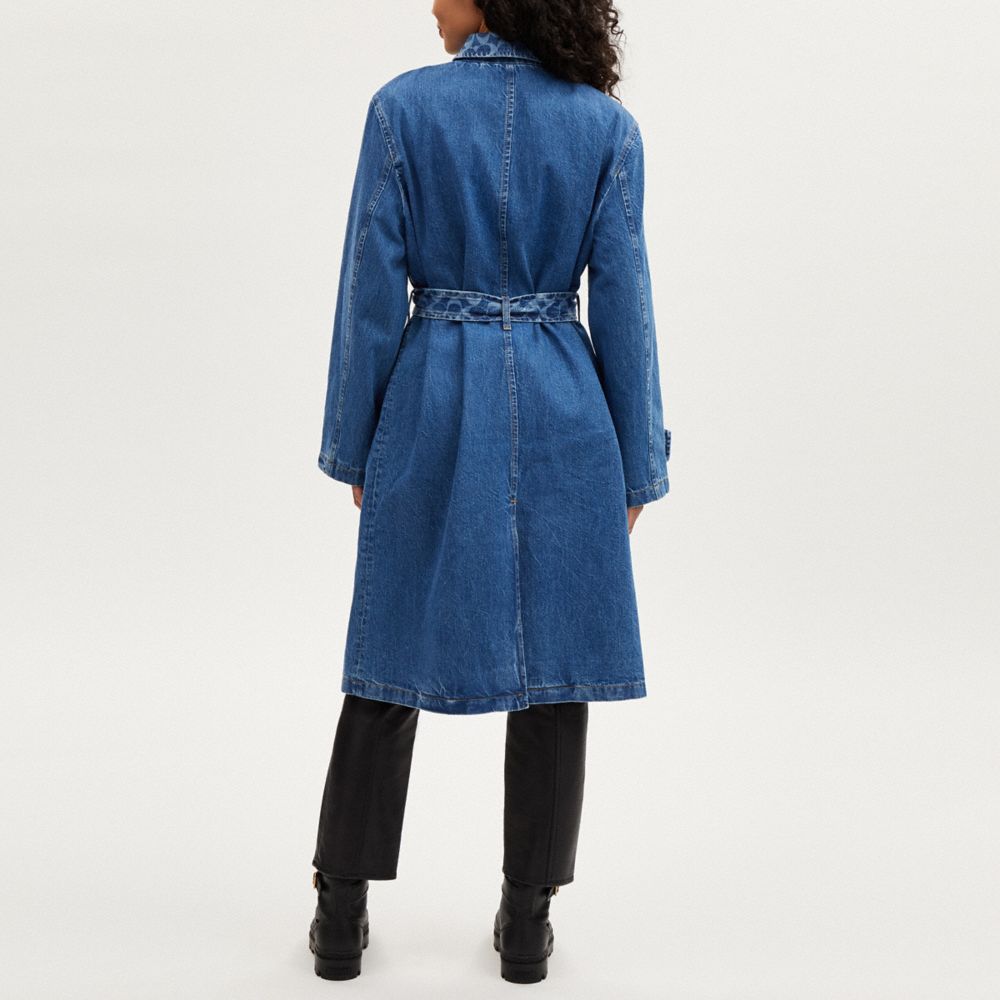 COACH®,Denim Trench,Denim,Cotton,Denim,Top Coat,Logo,Button,Tie Belt,Day Party,,Scale View