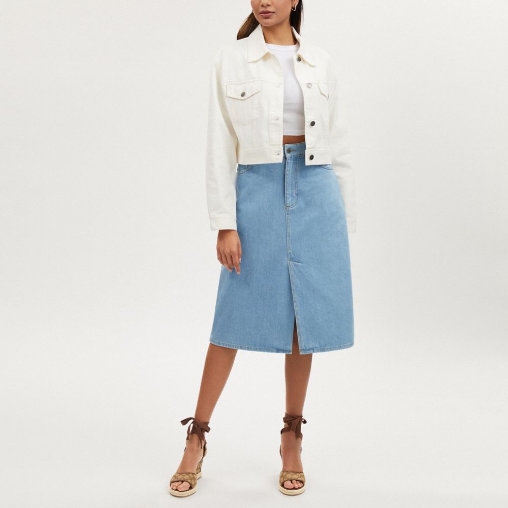 COACH®,MID DENIM SKIRT,Light Wash,Scale View