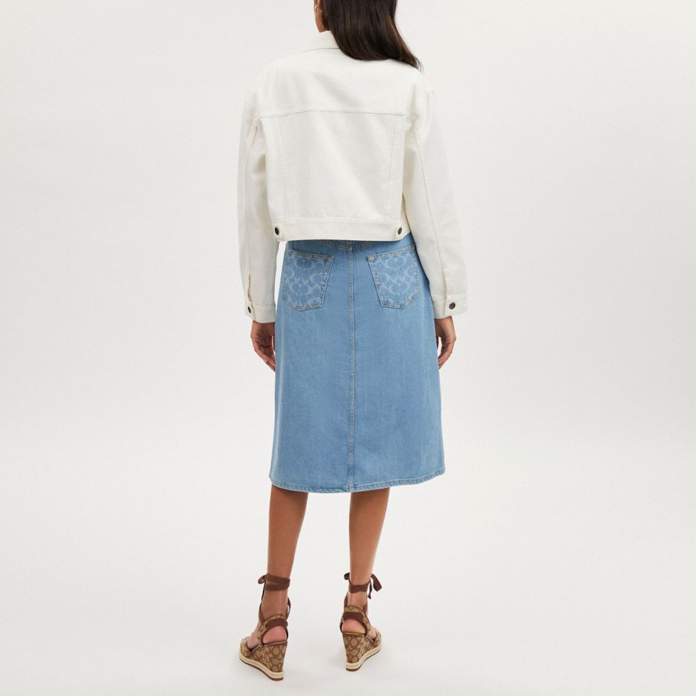 COACH®,MID DENIM SKIRT,Light Wash,Scale View