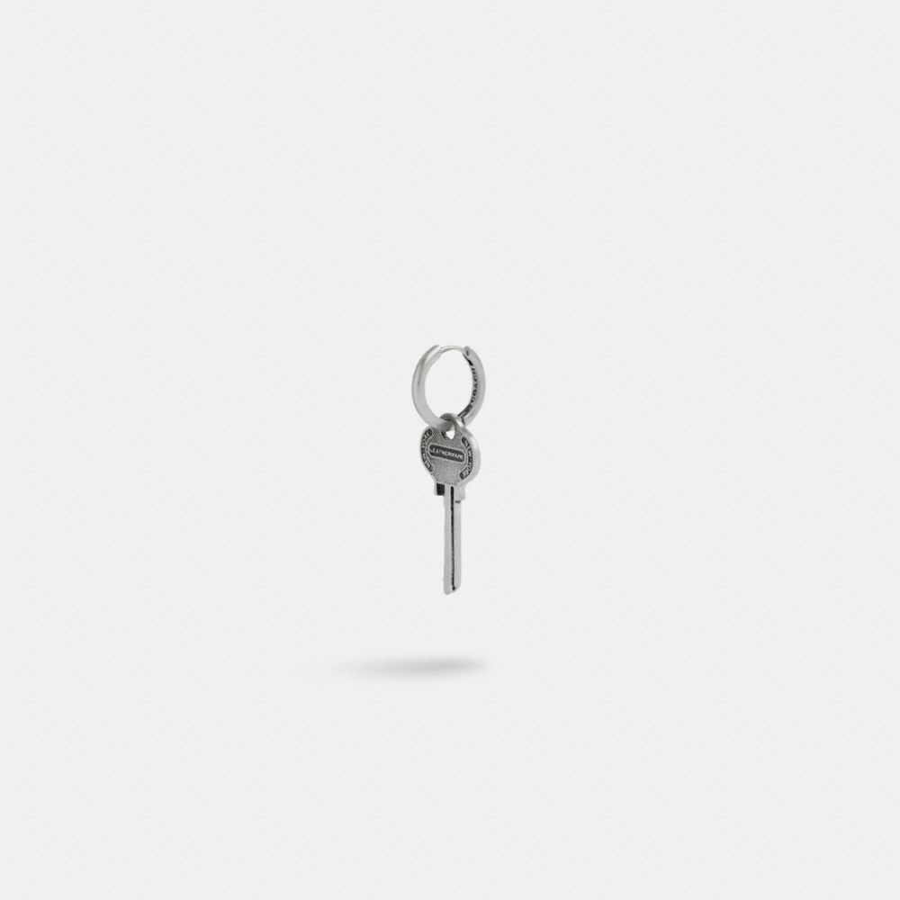 COACH®,STERLING SILVER KEY SINGLE HUGGIE EARRING,Sterling Silver,Silver,Inside View,Top View