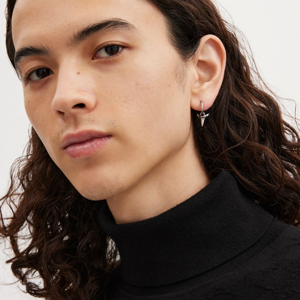 COACH®,Sterling Silver Shark Tooth Single Huggie Earring,Huggies,Dangle Earring,Single,Novelty Embellishment,Sterling Silv...,,Detail View