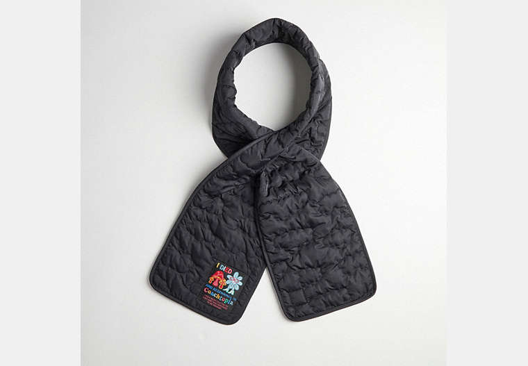 COACH®,Coachtopia Loop Quilted Cloud Scarf,Polyester,Black,Front View