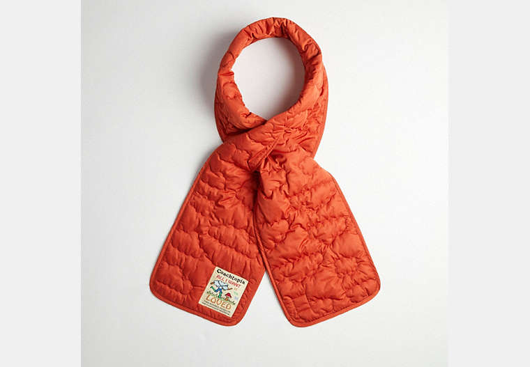 COACH®,Coachtopia Loop Quilted Cloud Scarf,Polyester,Deep Orange,Front View