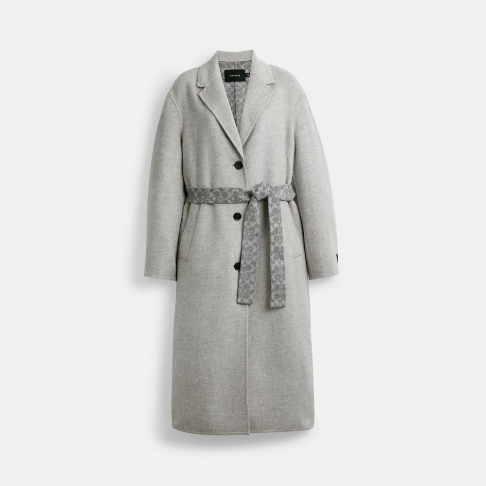COACH®,DOUBLE FACED COAT,Light Grey,Front View