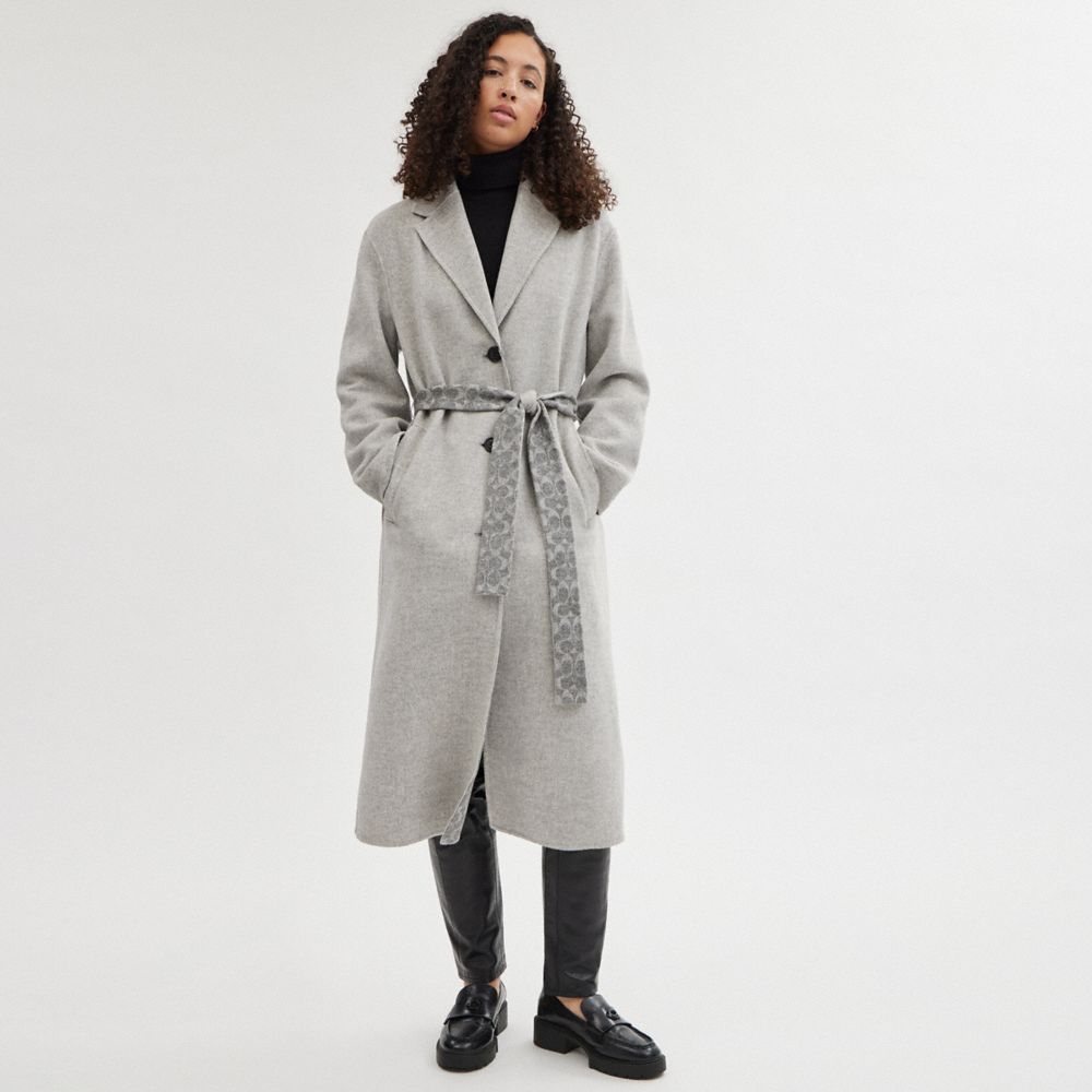 COACH®,DOUBLE FACED COAT,Light Grey,Scale View