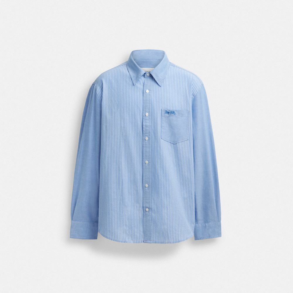 COACH®,MIX MEDIA SHIRT,cotton,Blue/White,Front View