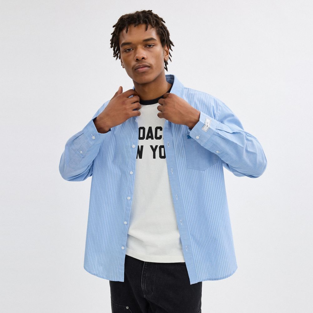 COACH®,MIX MEDIA SHIRT,cotton,Blue/White,Scale View