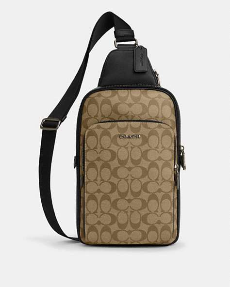 COACH®,ETHAN PACK IN SIGNATURE CANVAS,Coated Canvas,Gunmetal/Khaki,Front View