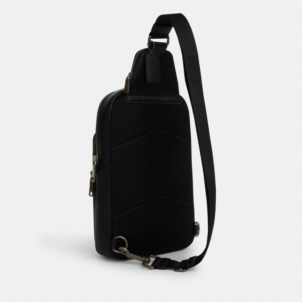 COACH®,Ethan Pack In Signature Canvas,Canvas,Calfskin Leather,Slingback,PVC,Color Block,Logo,Chest Waist Strap,Gunmetal,Ca...,Beige,Angle View