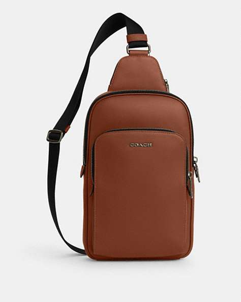 COACH®,ETHAN PACK,Leather,Gunmetal/Saddle,Front View