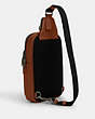 COACH®,ETHAN PACK,Leather,Gunmetal/Saddle,Angle View