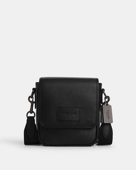 COACH®,LUCAS CROSSBODY,Pebbled Leather,Small,Black Copper/Black,Front View