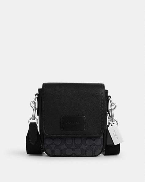 COACH®,LUCAS CROSSBODY IN SIGNATURE JACQUARD,pvc,Small,Silver/Charcoal/Black,Front View