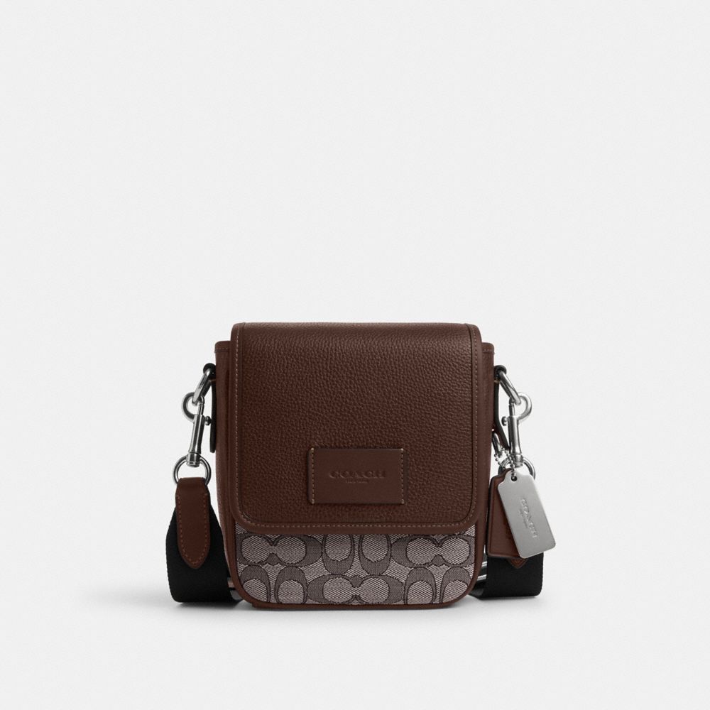 COACH®,Lucas Crossbody Bag In Signature Jacquard,Recycled Polyester,Leather,Cotton,Crossbody,Applique,Color Block,Logo,Casual,Brown,Front View