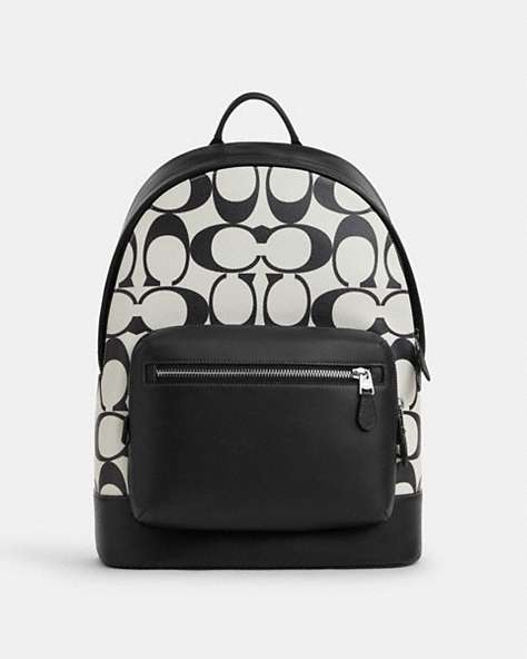 COACH®,WEST BACKPACK IN SIGNATURE CANVAS,pvc,X-Large,Silver/Chalk/Black,Front View