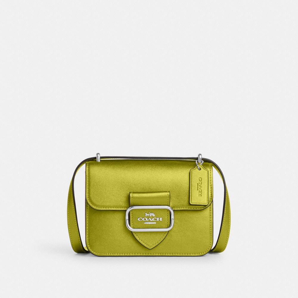 COACH®,MORGAN SQUARE CROSSBODY BAG,Novelty Leather,Small,Silver/Metallic Citrine,Front View