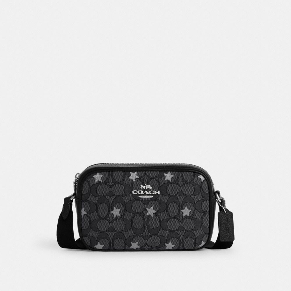 COACH®,MINI JAMIE CAMERA BAG IN SIGNATURE JACQUARD WITH STAR EMBROIDERY,Small,Silver/Smoke/Black Multi,Front View