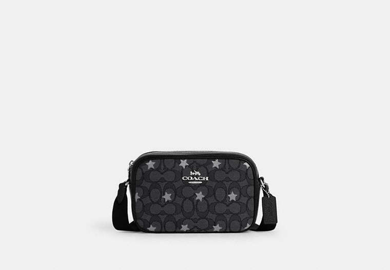 COACH®,MINI JAMIE CAMERA BAG IN SIGNATURE JACQUARD WITH STAR EMBROIDERY,Jacquard,Small,Silver/Smoke/Black Multi,Front View