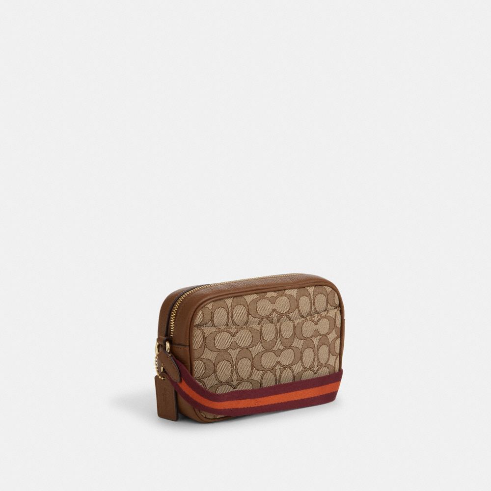 COACH®,MINI JAMIE CAMERA BAG IN SIGNATURE JACQUARD,Im/Khaki/Saddle Multi,Angle View