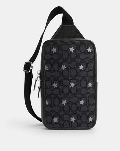 COACH®,SULLIVAN PACK IN SIGNATURE JACQUARD WITH STAR EMBROIDERY,Jacquard,Silver/Charcoal/Black Multi,Front View