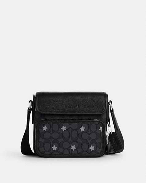 COACH®,SULLIVAN FLAP CROSSBODY IN SIGNATURE JACQUARD WITH STAR EMBROIDERY,Jacquard,Silver/Charcoal/Black Multi,Front View
