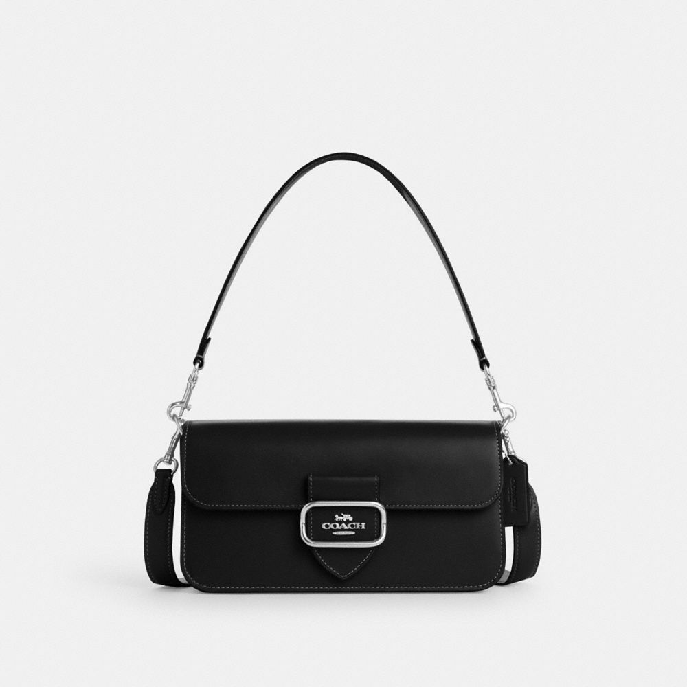 COACH®,MORGAN SHOULDER BAG,Smooth Leather,Medium,Silver/Black,Front View
