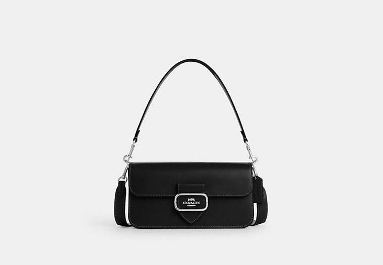 COACH®,MORGAN SHOULDER BAG,Leather,Medium,Silver/Black,Front View image number 0