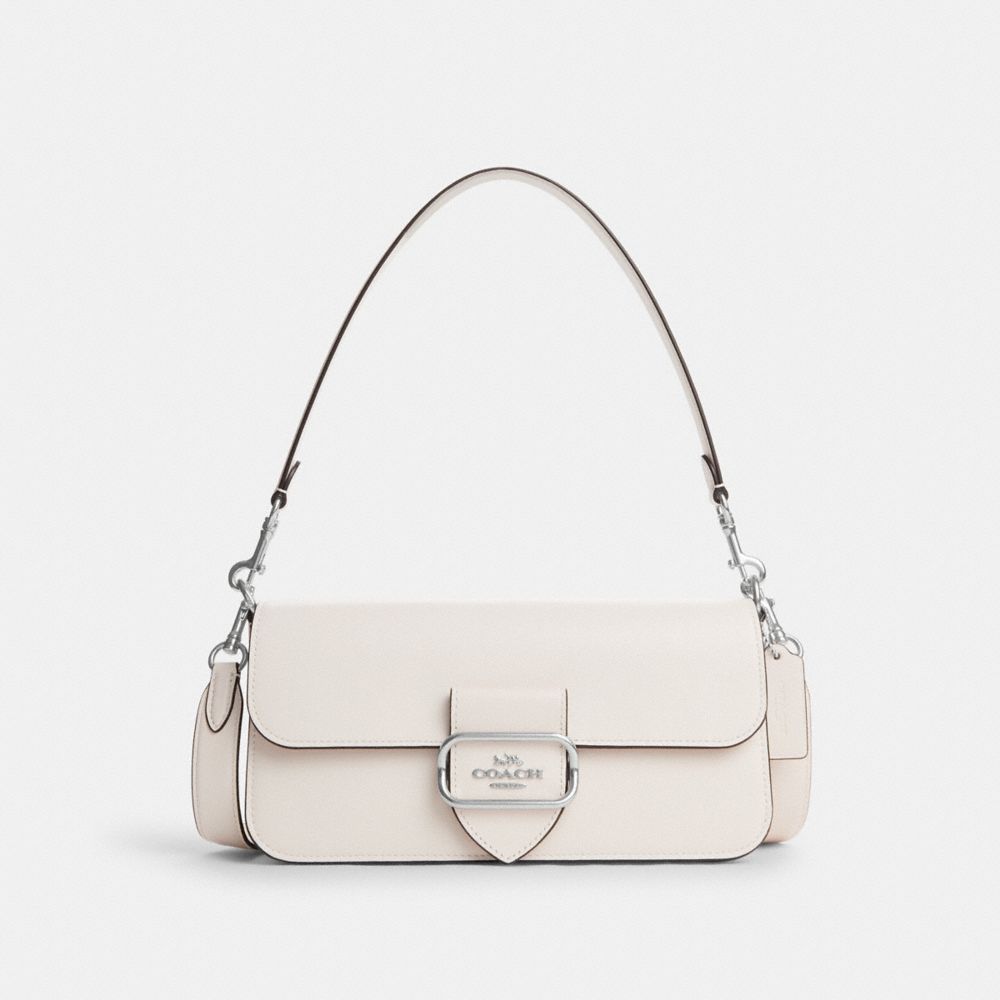 COACH®,MORGAN SHOULDER BAG,Smooth Leather,Medium,Silver/Chalk,Front View