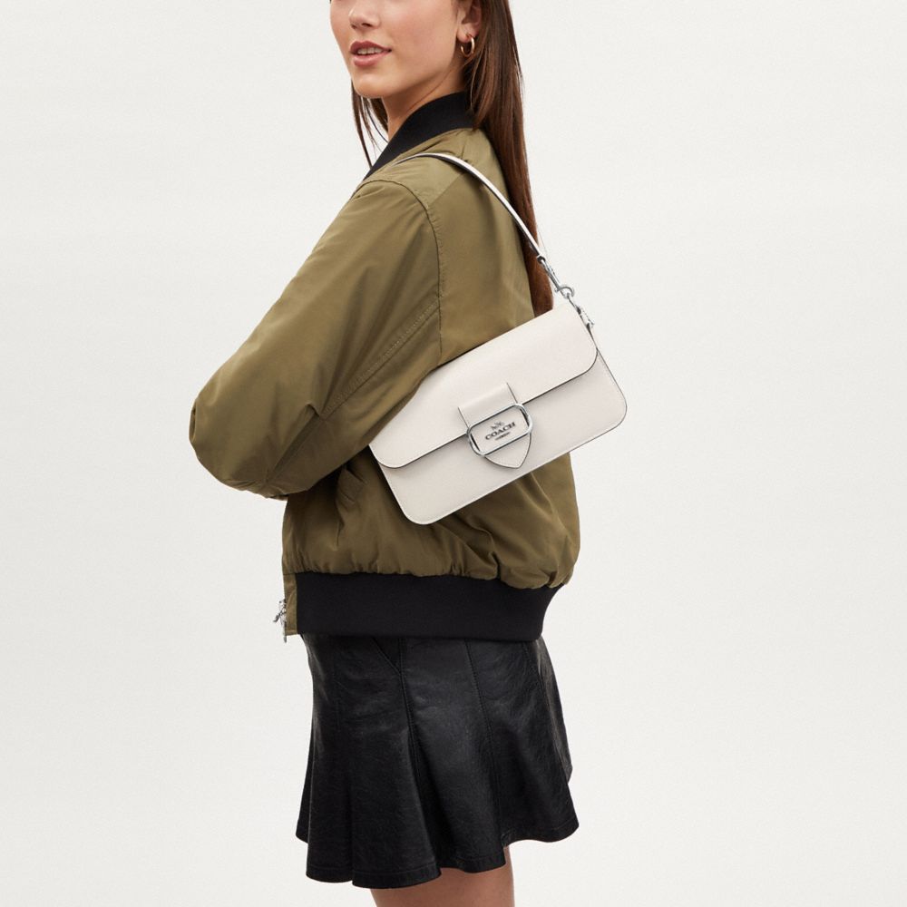 COACH®,MORGAN SHOULDER BAG,Cuir lisse,Argent / Craie,Detail View