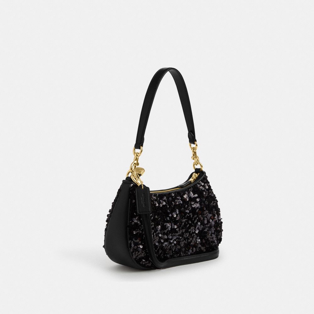COACH®,TERI SHOULDER BAG,Medium,Gold/Black,Angle View