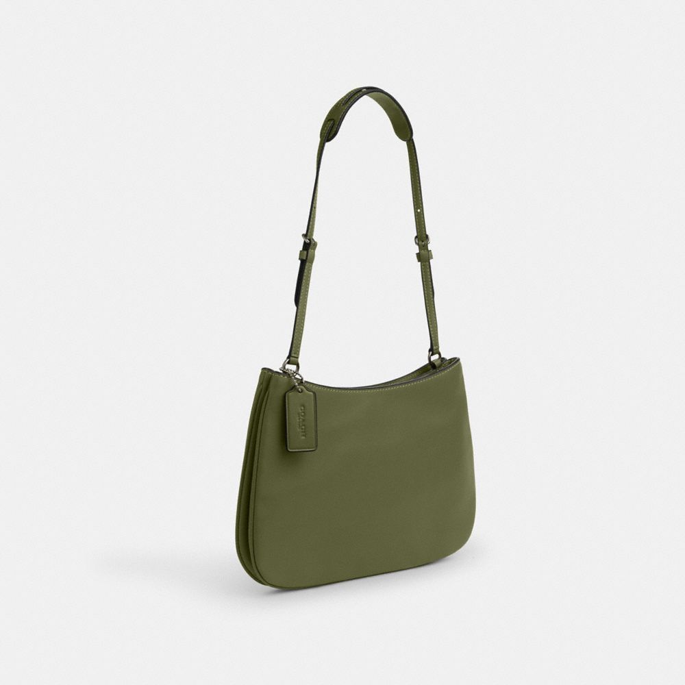 COACH®,Penelope Shoulder Bag,Leather,Shoulder Bag,Belt,Silver Metal,Casual,Olive,Angle View