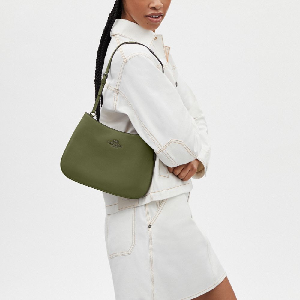 COACH®,Penelope Shoulder Bag,Leather,Shoulder Bag,Belt,Silver Metal,Casual,Olive,Detail View