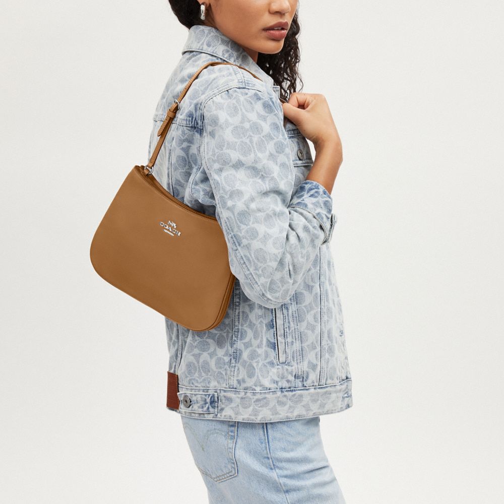 COACH®,Penelope Shoulder Bag,Leather,Shoulder Bag,Belt,Silver Metal,Casual,Brown,Detail View