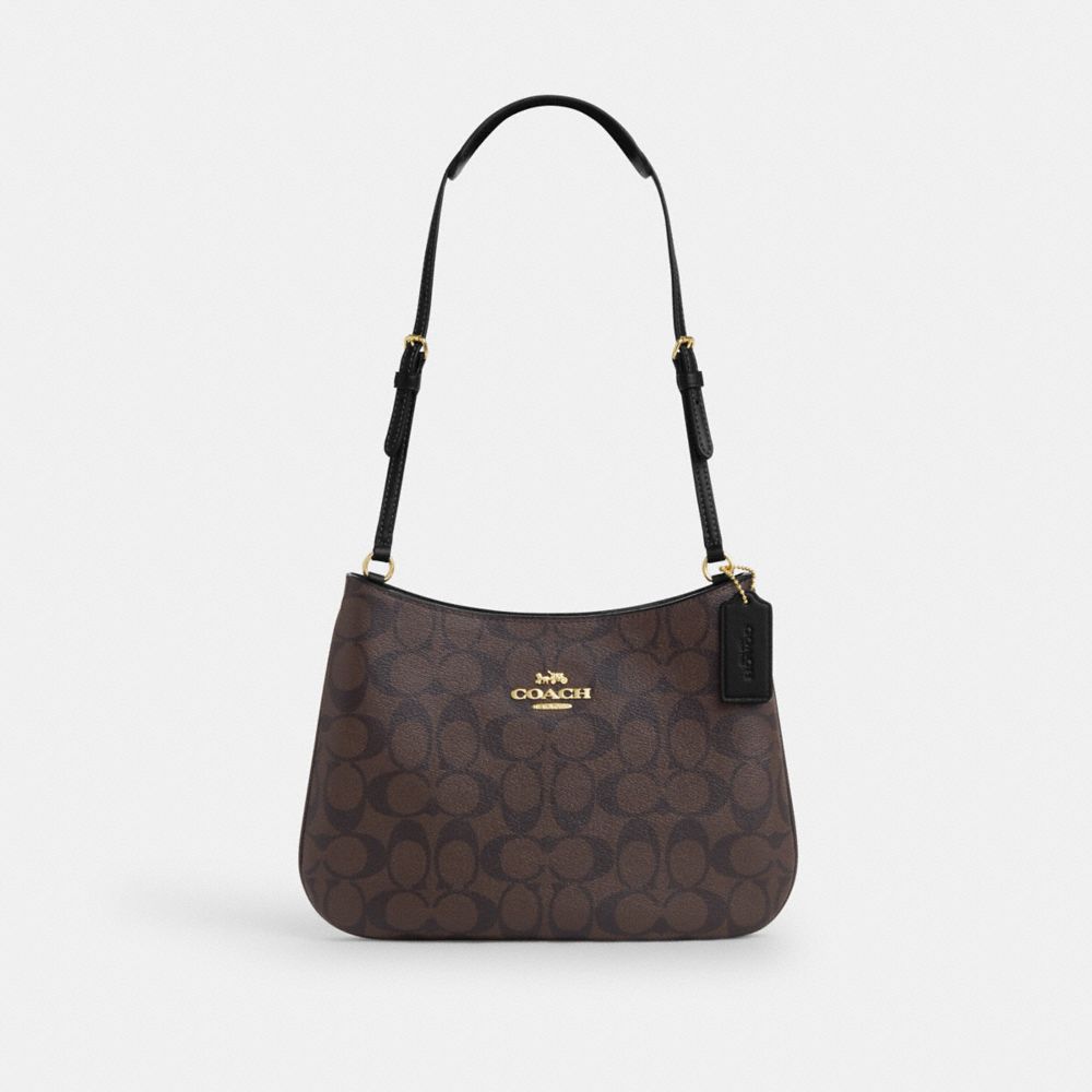 COACH®,PENELOPE SHOULDER BAG IN SIGNATURE CANVAS,Signature Canvas,Mini,Gold/Brown Black,Front View