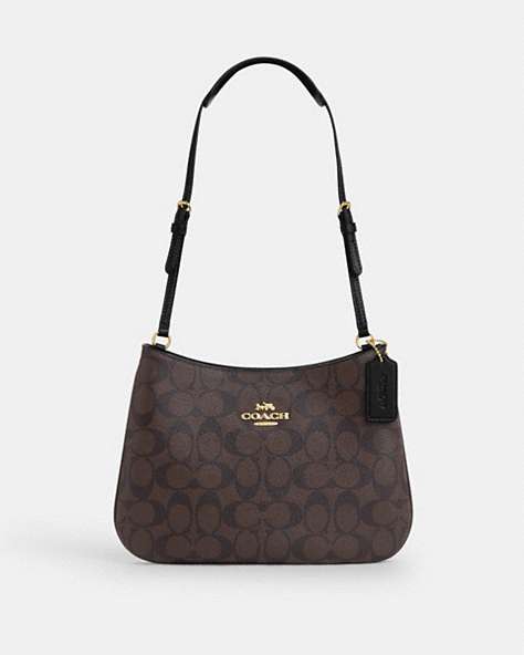 COACH®,PENELOPE SHOULDER BAG IN SIGNATURE CANVAS,Coated Canvas,Gold/Brown Black,Front View