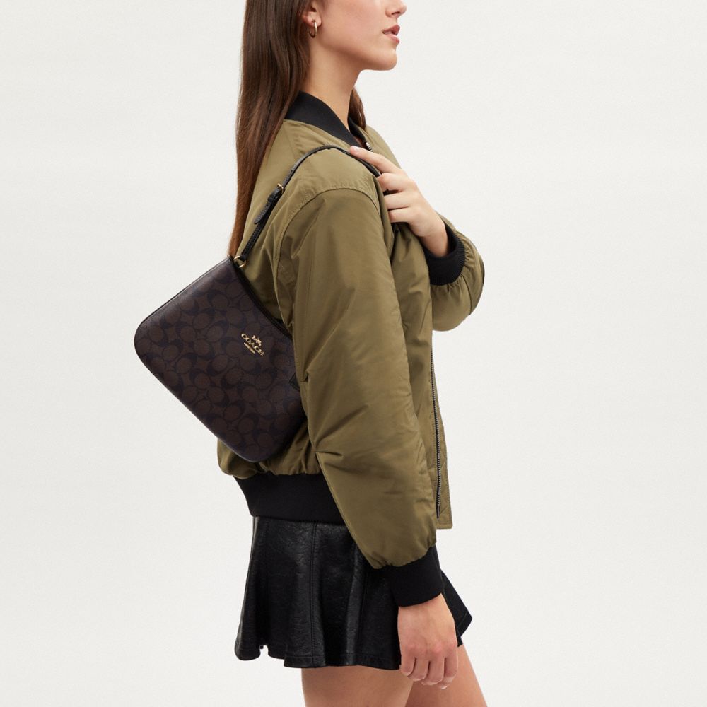 COACH®,Penelope Shoulder Bag In Signature Canvas,Canvas,Leather,Shoulder Bag,Logo,Gold Metal,Casual,Brown,Detail View