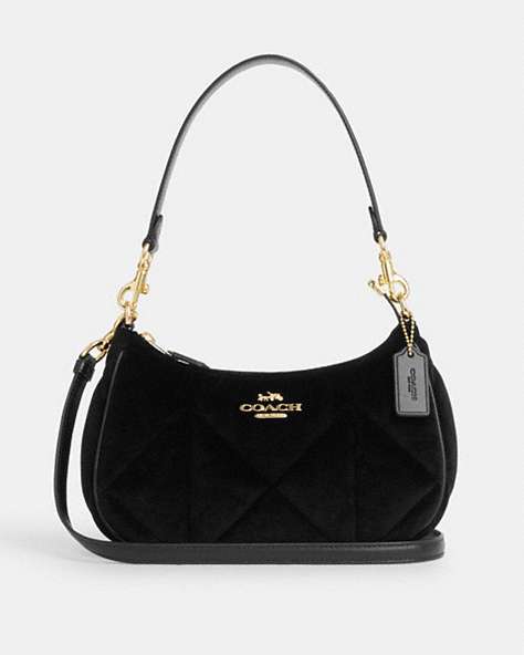 COACH®,TERI SHOULDER BAG WITH QUILTING,Leather,Gold/Black,Front View