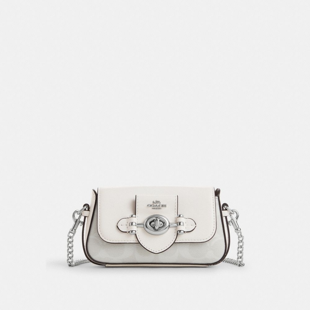 COACH®,BRIE MINI CROSSBODY IN SIGNATURE CANVAS,Signature Canvas,Mini,Silver/Chalk/Glacier White,Front View