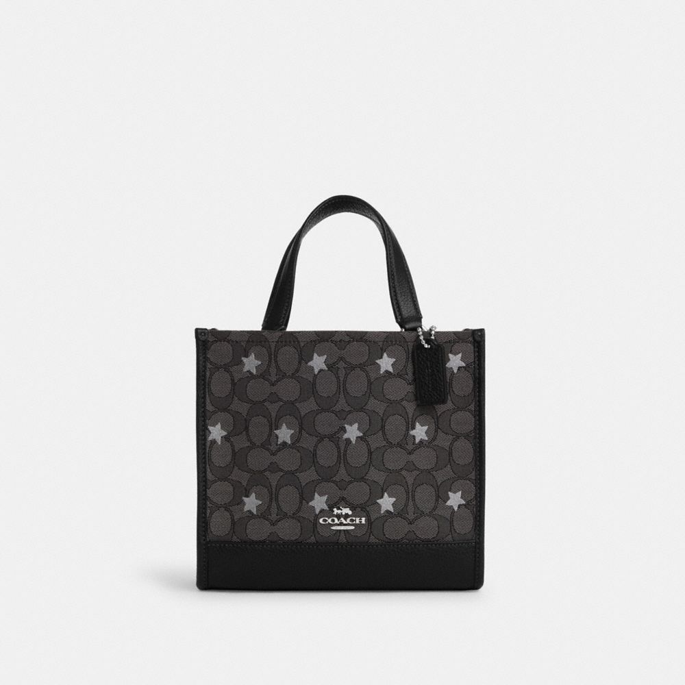 COACH®,DEMPSEY TOTE BAG 22 IN SIGNATURE JACQUARD WITH STAR EMBROIDERY,Medium,Silver/Smoke/Black Multi,Front View