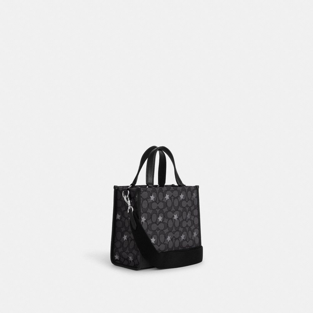 COACH®,DEMPSEY TOTE BAG 22 IN SIGNATURE JACQUARD WITH STAR EMBROIDERY,Medium,Silver/Smoke/Black Multi,Angle View