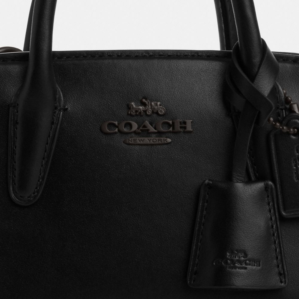 COACH®,Andrea Mini Carryall,Calfskin Leather,Tote,Logo,Key Sleeve,Silver Metal,Casual,Black