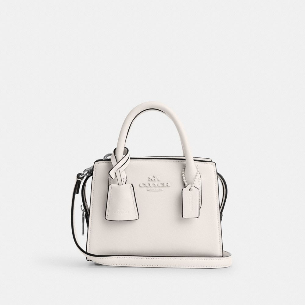 COACH®,Andrea Mini Carryall,Calfskin Leather,Tote,Logo,Key Sleeve,Silver Metal,Casual,White,Front View