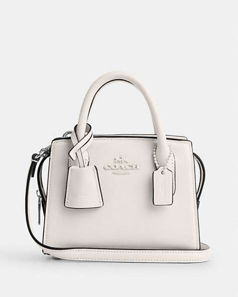 COACH®,ANDREA MINI CARRYALL,Leather,Mini,Silver/Chalk,Front View