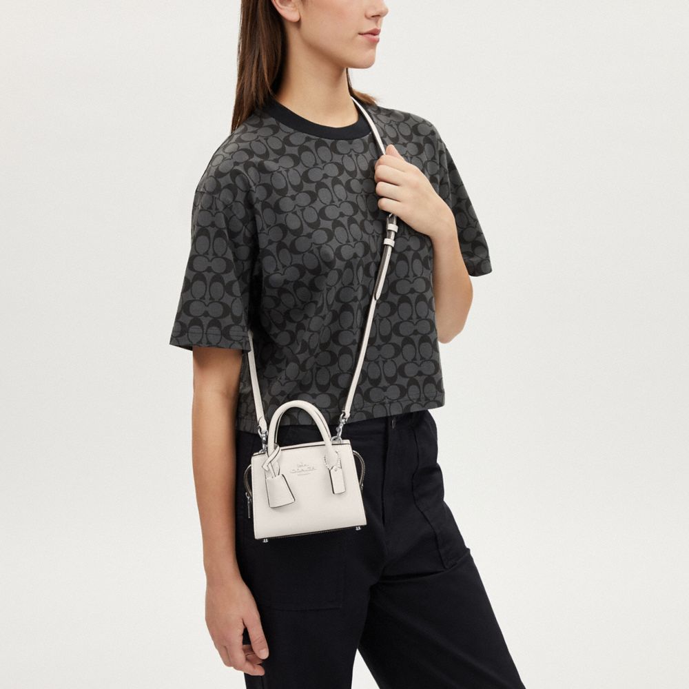 COACH®,Andrea Mini Carryall,Calfskin Leather,Tote,Logo,Key Sleeve,Silver Metal,Casual,White,Detail View