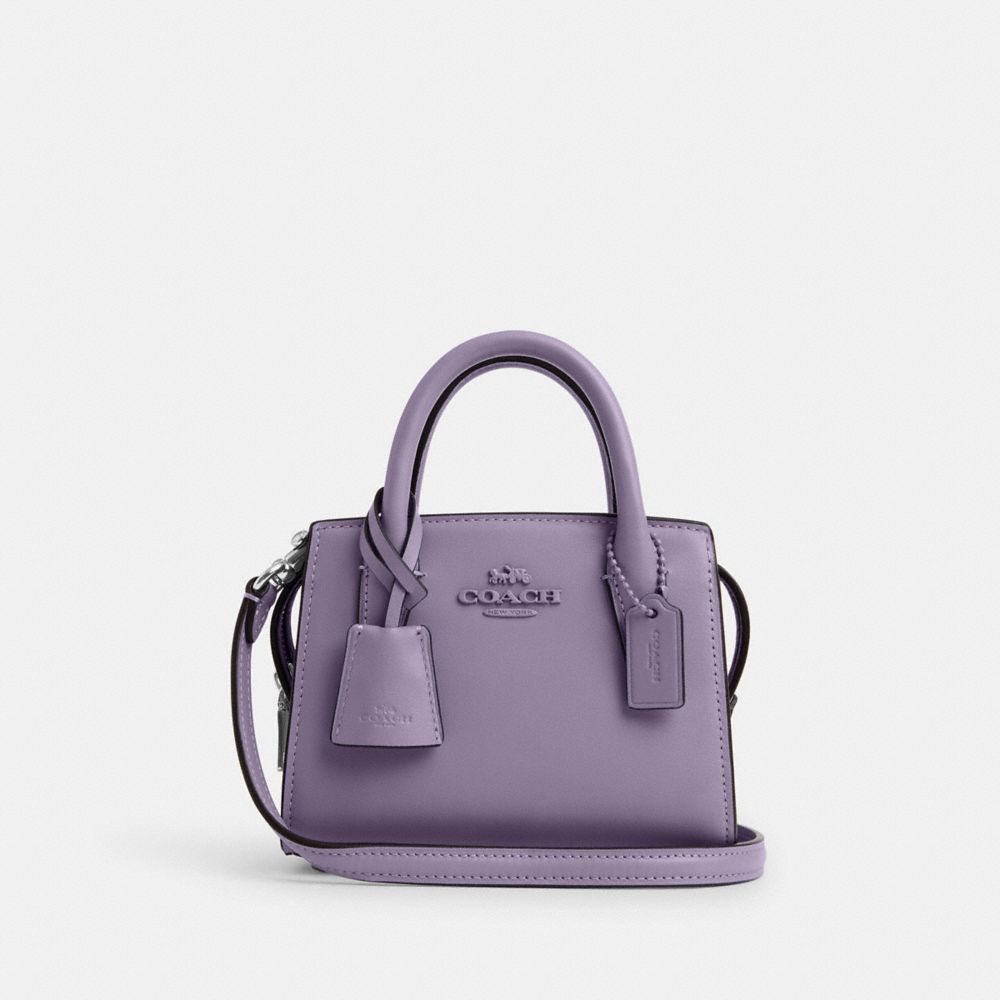 COACH®,ANDREA MINI CARRYALL,Leather,Mini,Silver/Light Violet,Front View