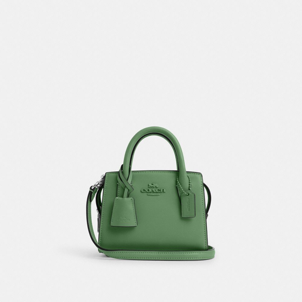 COACH®,ANDREA MINI CARRYALL,Smooth Leather,Mini,Silver/Soft Green,Front View