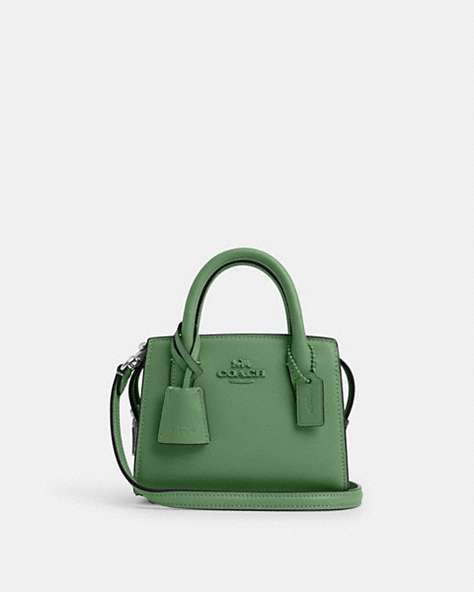 COACH®,ANDREA MINI CARRYALL,Leather,Mini,Silver/Soft Green,Front View