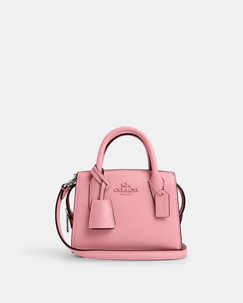 COACH®,ANDREA MINI CARRYALL,Leather,Mini,Silver/Flower Pink,Front View
