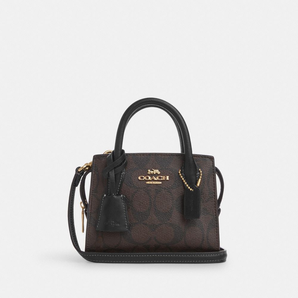 COACH®,ANDREA MINI CARRYALL IN SIGNATURE CANVAS,Signature Canvas,Mini,Gold/Brown Black,Front View